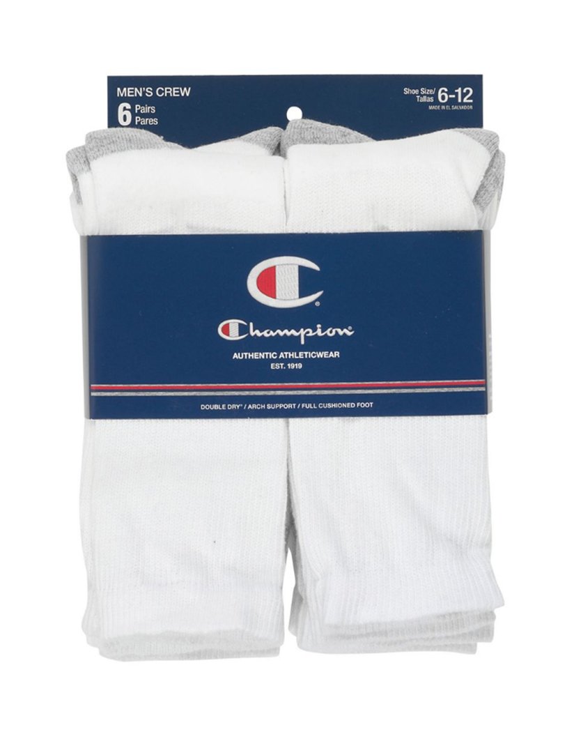 White Back Champion Double Dry® Performance Men's Crew Socks 6-Pack ch600