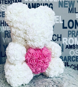 pink rose bear with heart