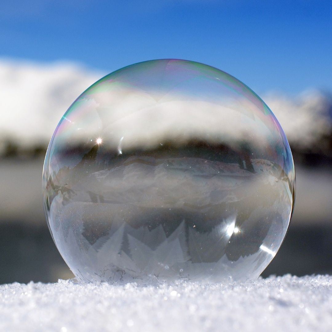 Example of the power of flash freezing, a frozen bubble. 