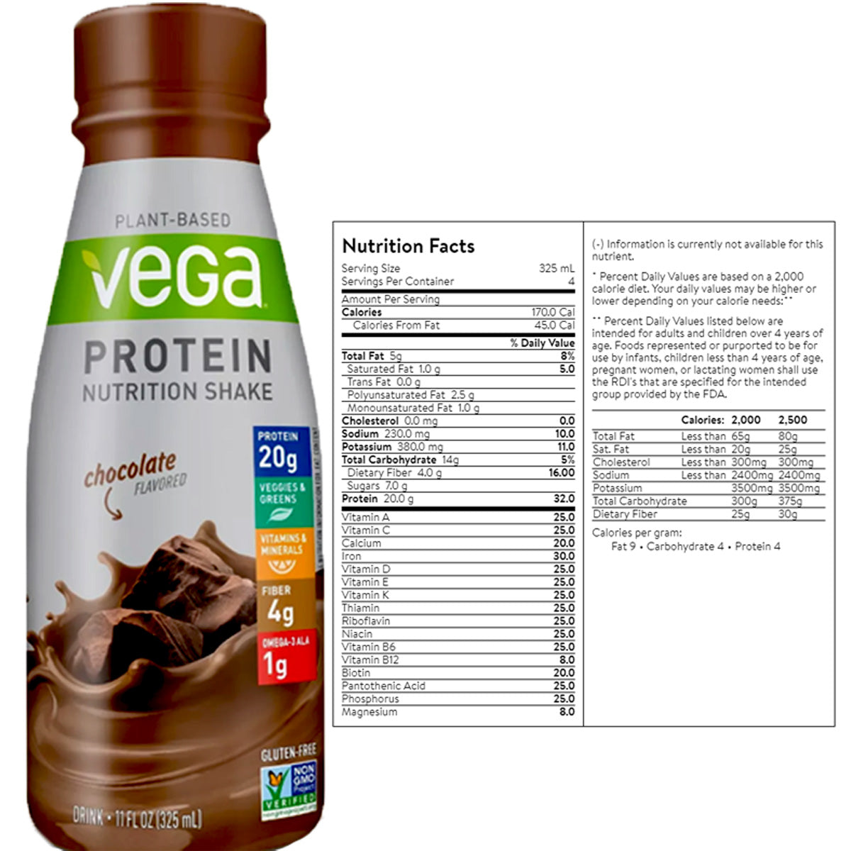 Plant Based Vega Protein Vegan Nutritional Shake Chocolate 4 Pk Vega