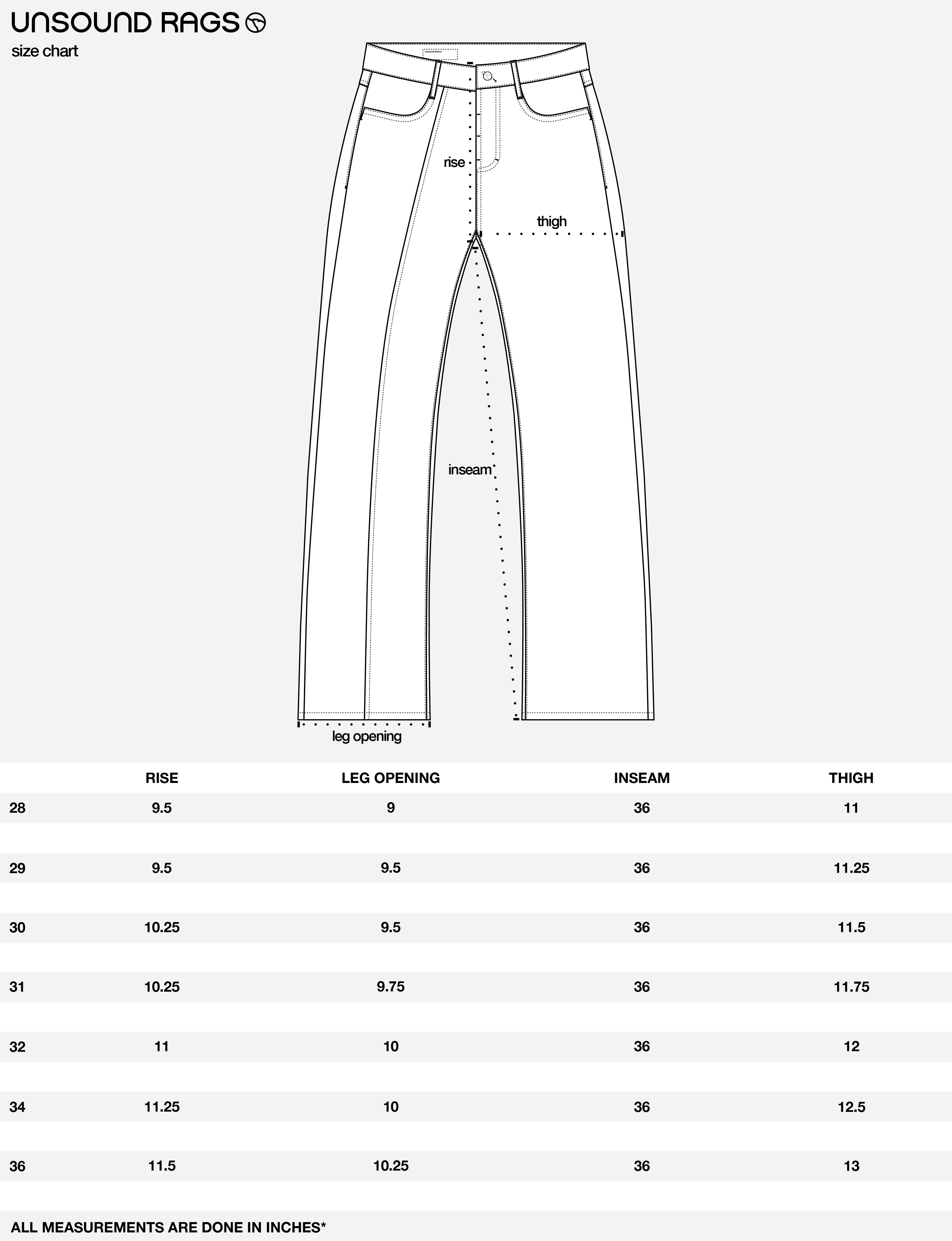 unsound q cut jeans size guide