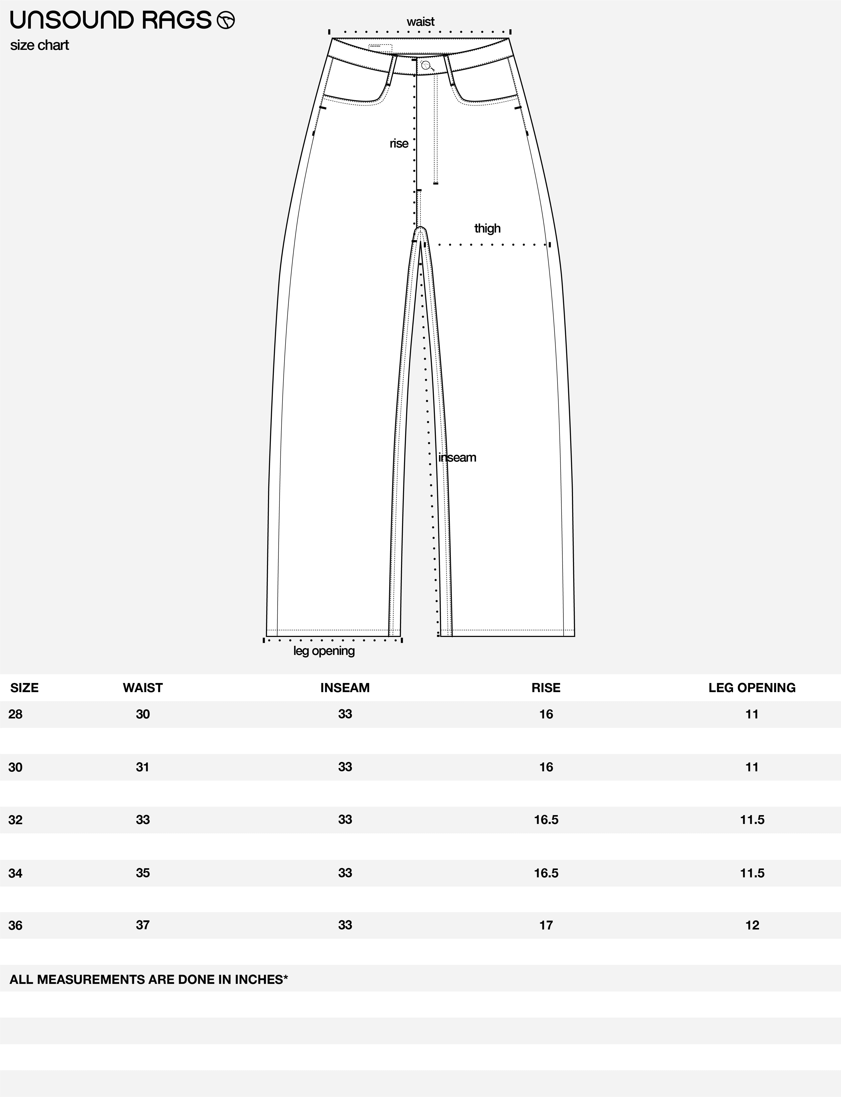 UNSOUND RUSELER MOLESKIN SIZE GUIDE