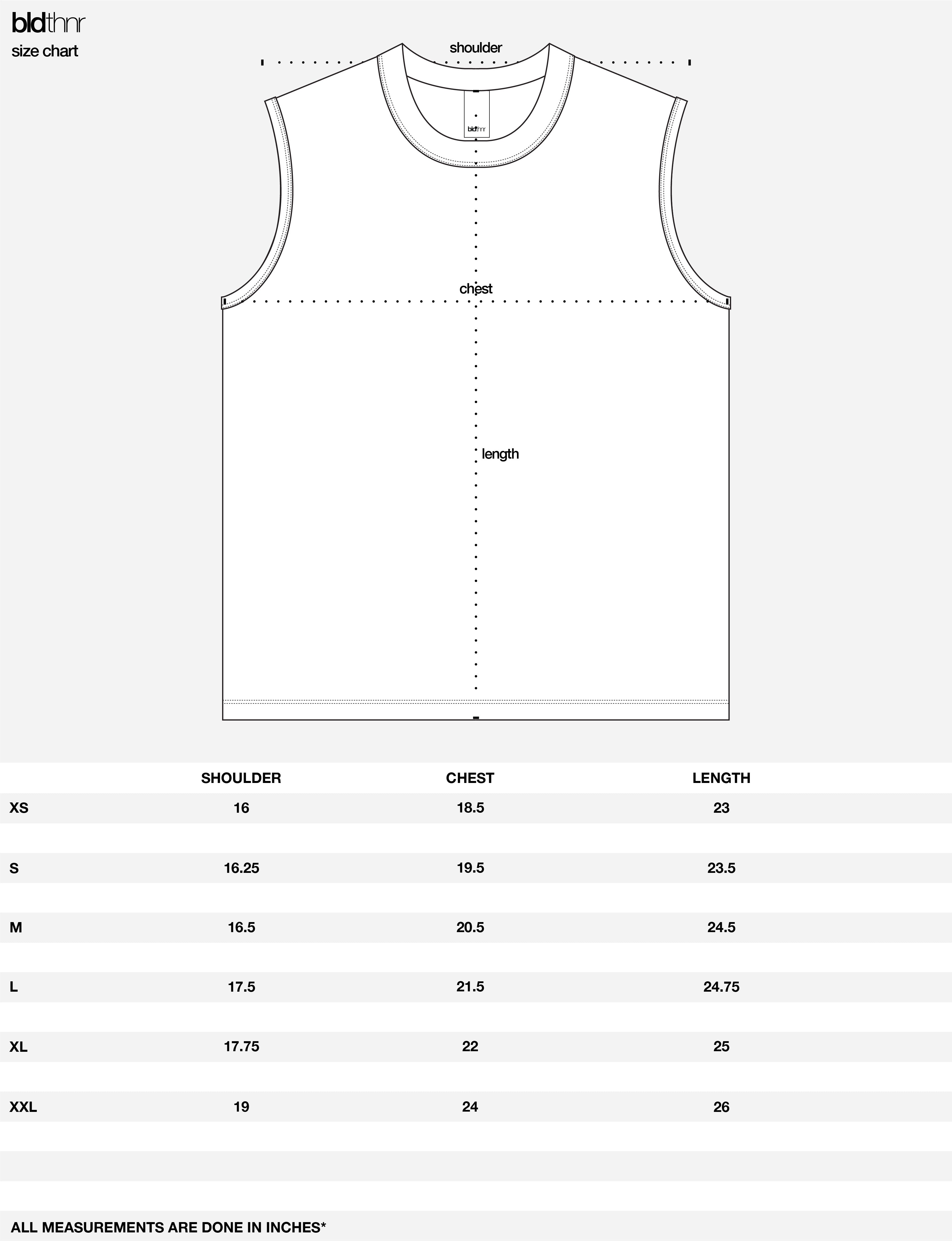 bldthnr sleeveless tee size guide