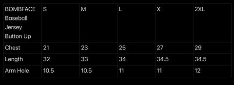 MLB Jersey Size Chart