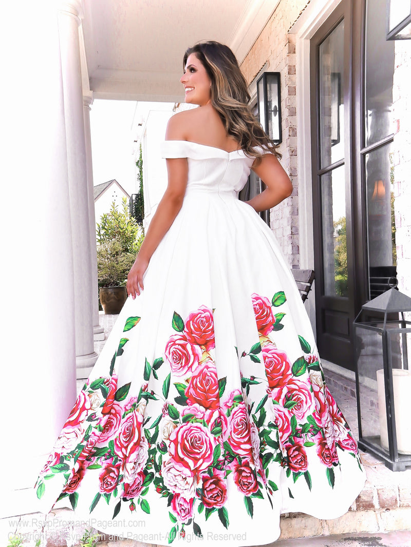 white floral ball gown