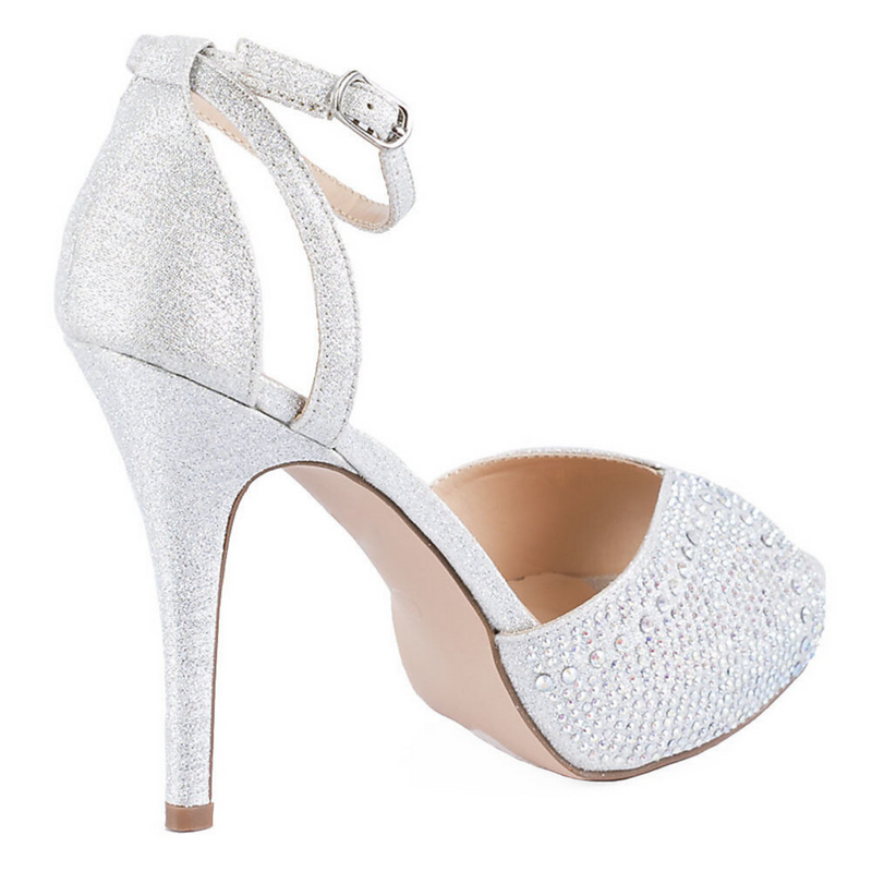 silver sparkly court shoes