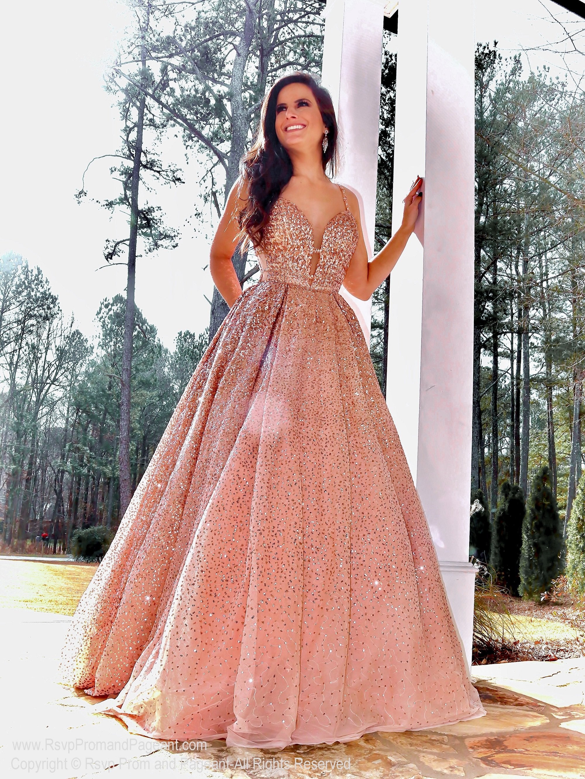 Rose Gold Ombre Sequin Ball Gown Prom 