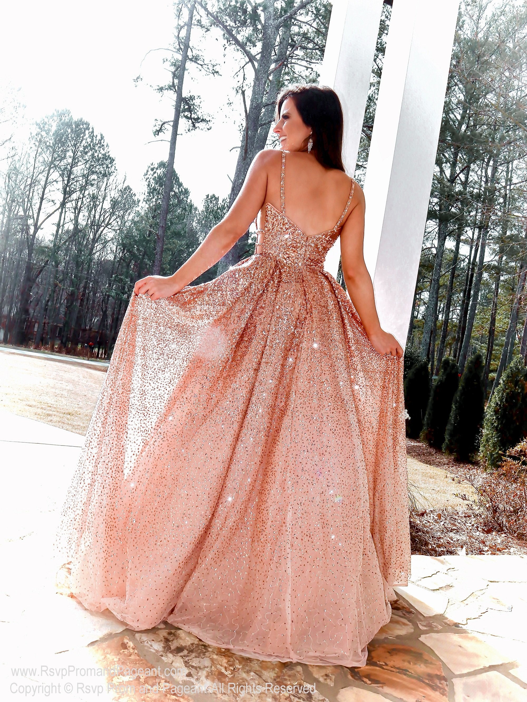 rose gold fitted prom dress
