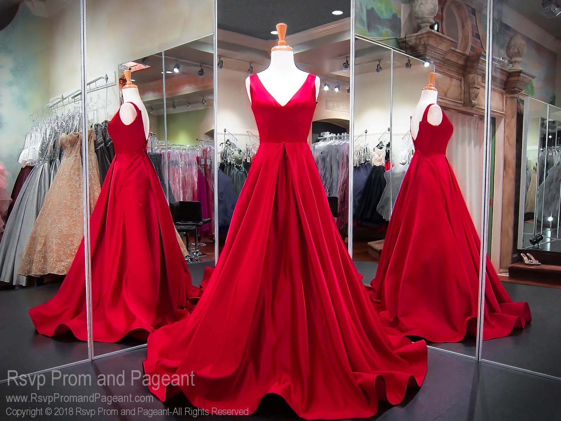 red v neck formal dress