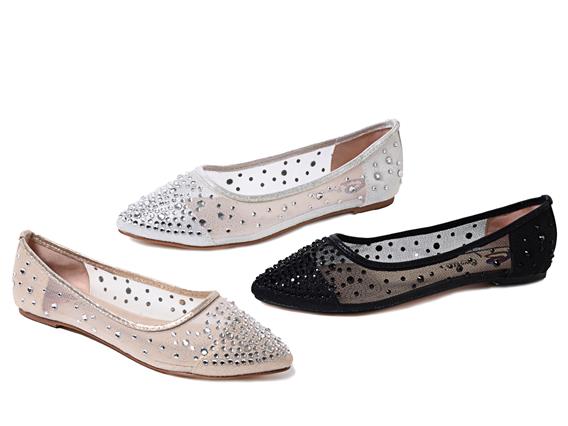 black flat shoes with rhinestones