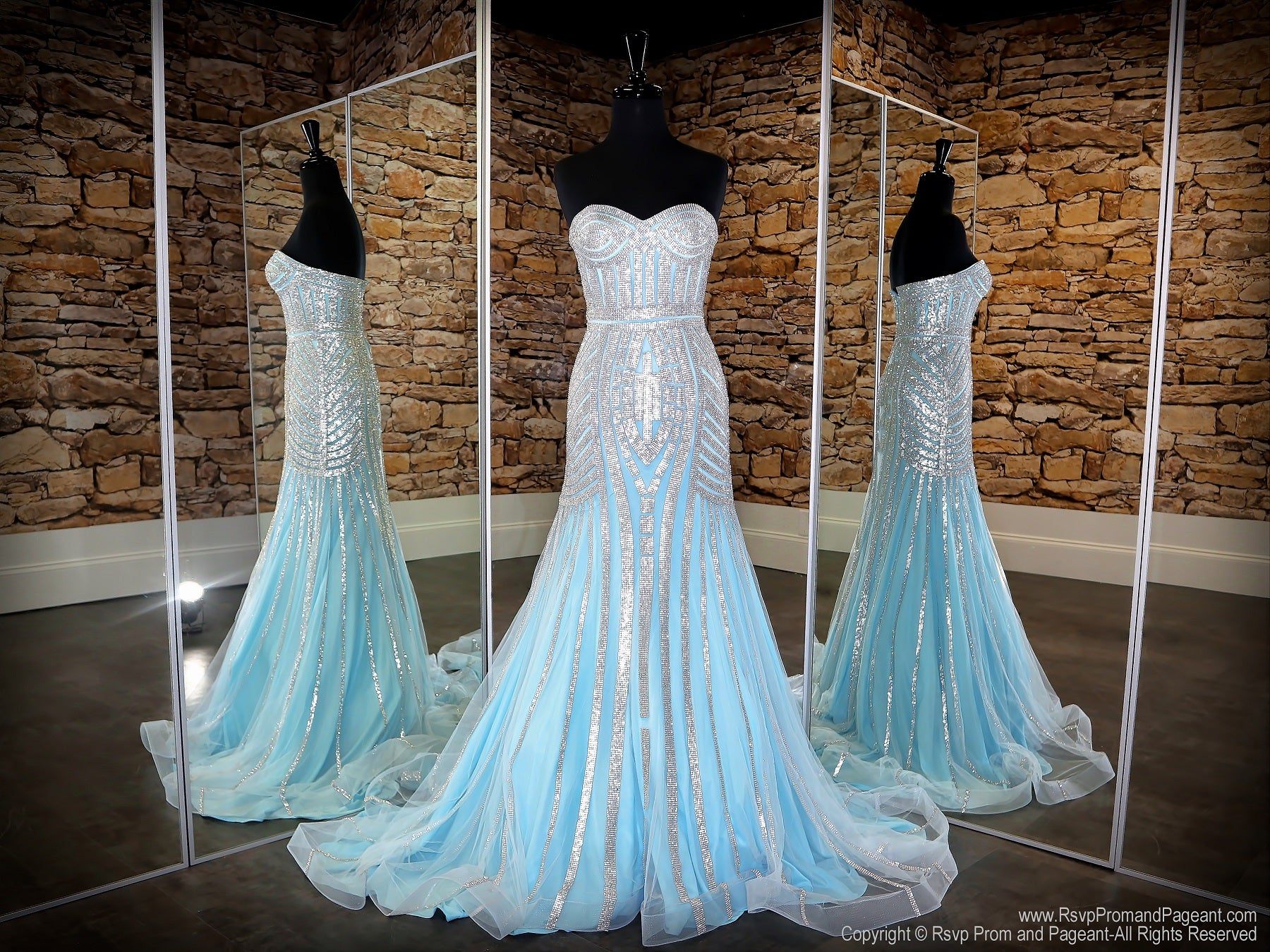 blue and silver prom dress