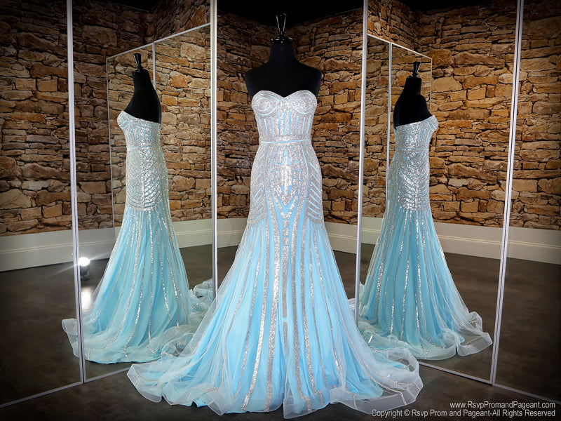 blue and silver wedding dress