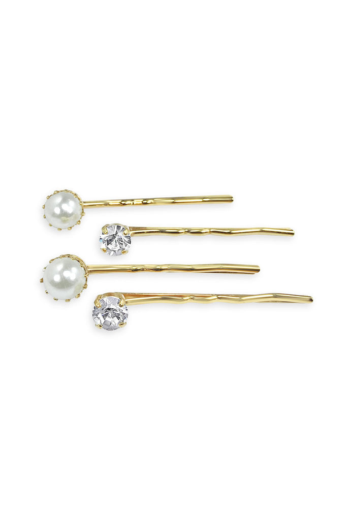Set of four bobby pins two pearl, two crystal