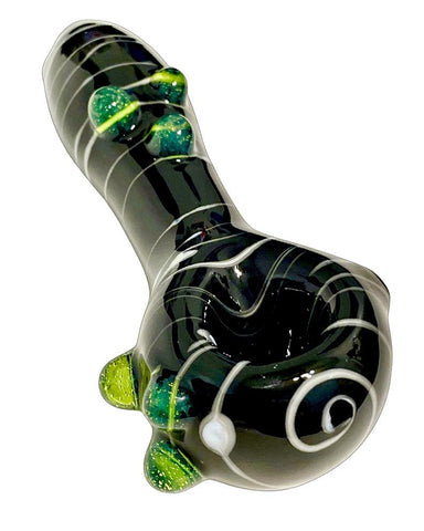 An image of a Black with White Spintrail Spoon Pipe.