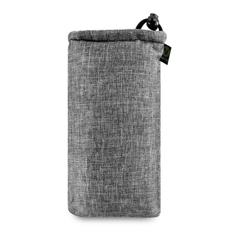 An image of a woven gray V06 6" Drawstring Padded Bag.