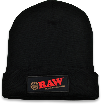 An image of a black RAW Beanie Hat.
