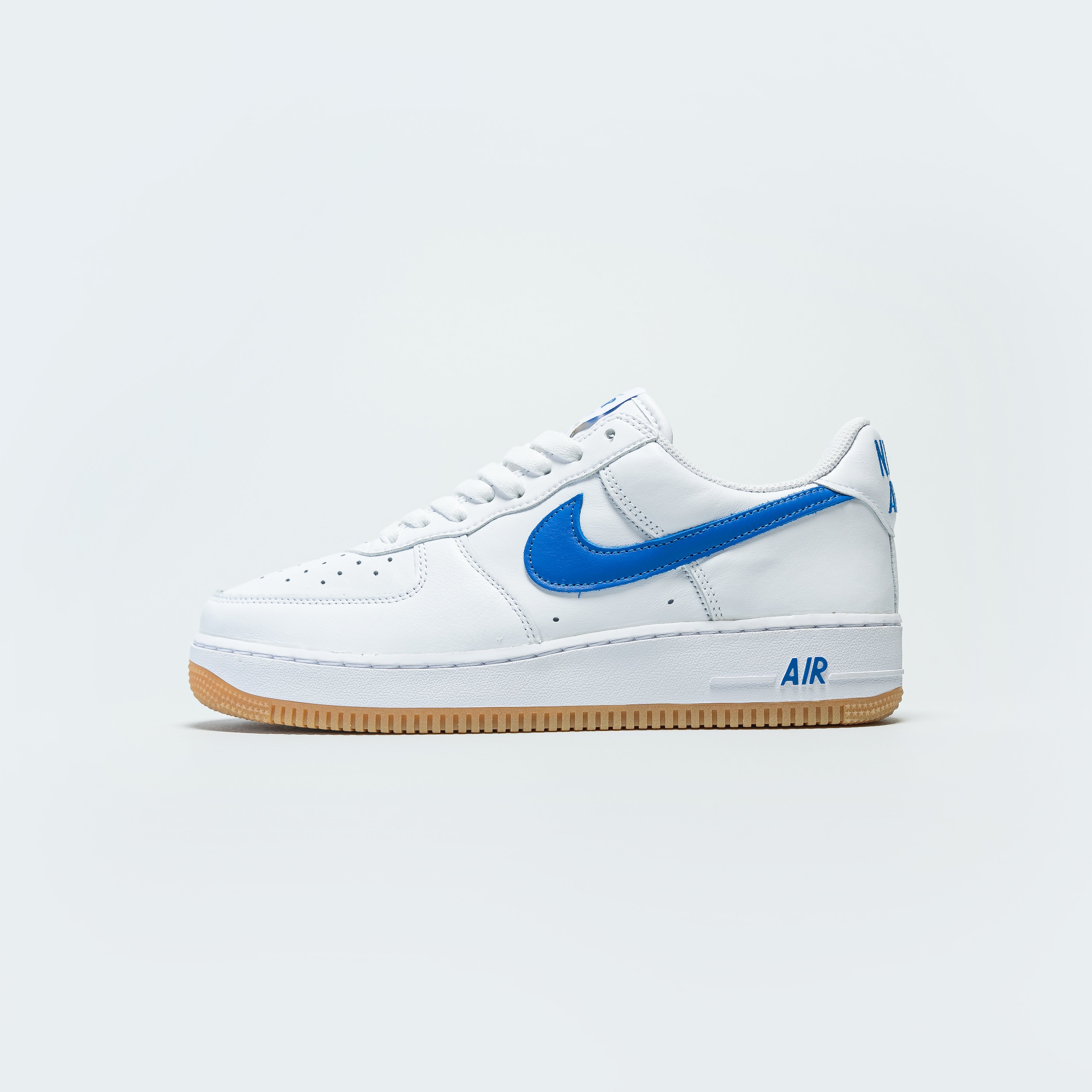 white air force ones with blue