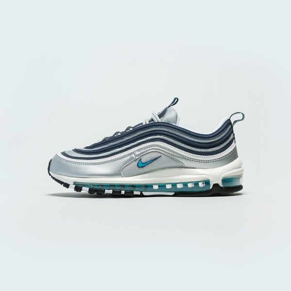 silver and blue air max 97