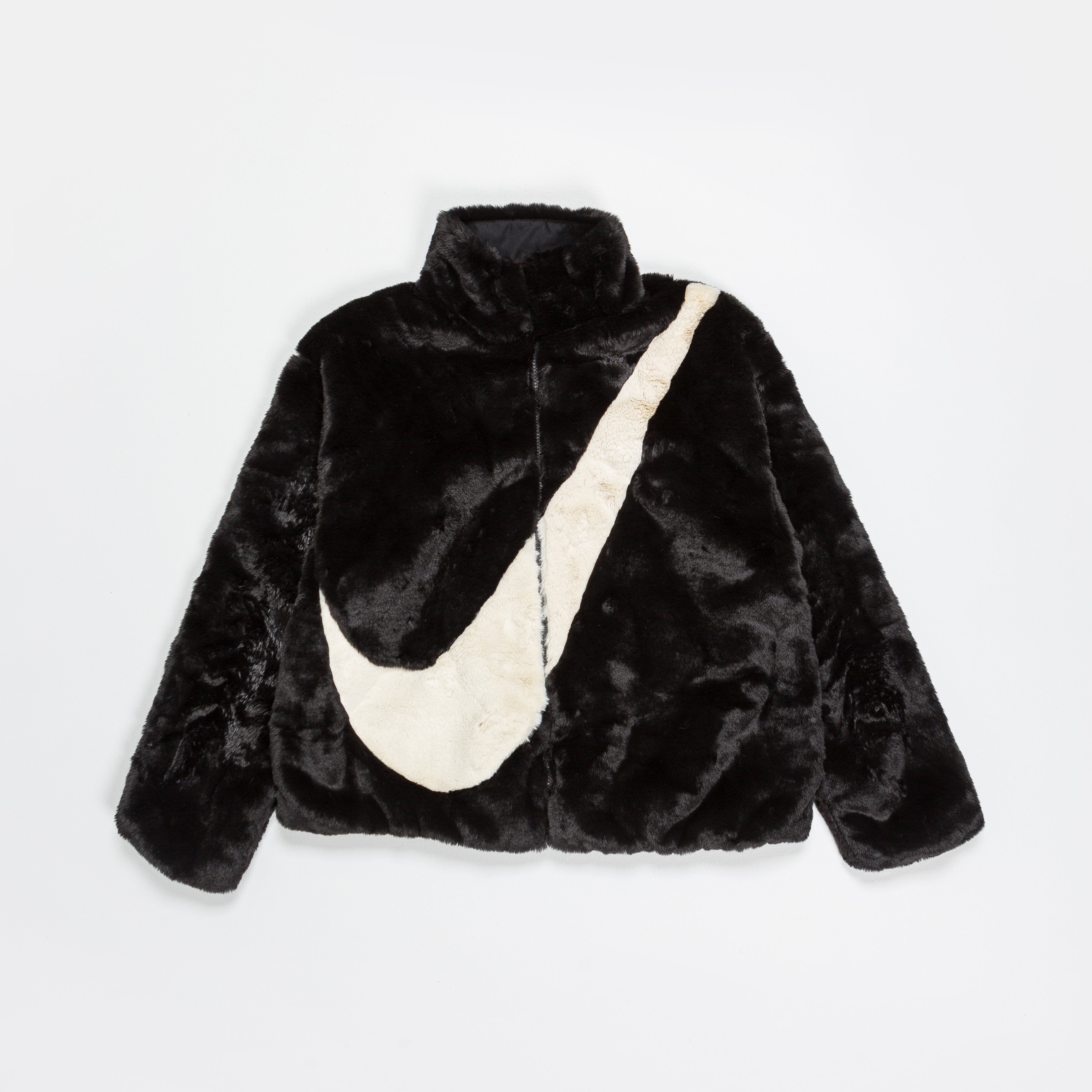 nike big swoosh faux fur jacket