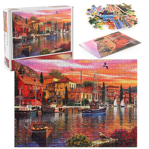 Mediterranean Port Wooden 1000 Piece Jigsaw Puzzle Toy For Adults and Kids