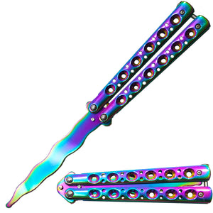 5" RAINBOW CURVED METAL HANDLE DULL BLADE BUTTERFLY TRAINER - SPY GALLERY INC
