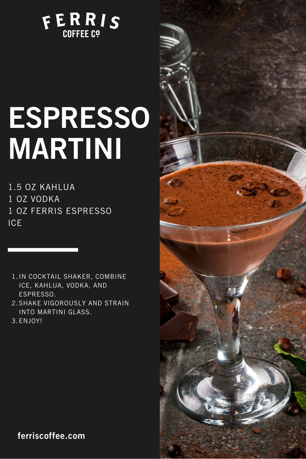 espresso martini drink recipe with ferris coffee