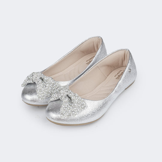 Sapatilha Infantil Pampili Super Fofura com Laço de Strass e Pérolas Prata Image 1