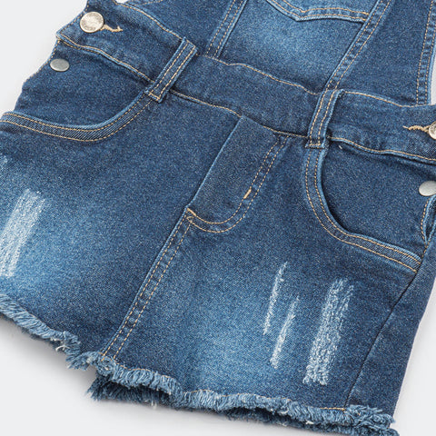 jardineira jeans saia infantil