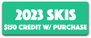 Green button with text "2023 skis $150 credit with purchase"