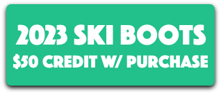 Green button with text "2023 ski boots $50 credit with purchase"