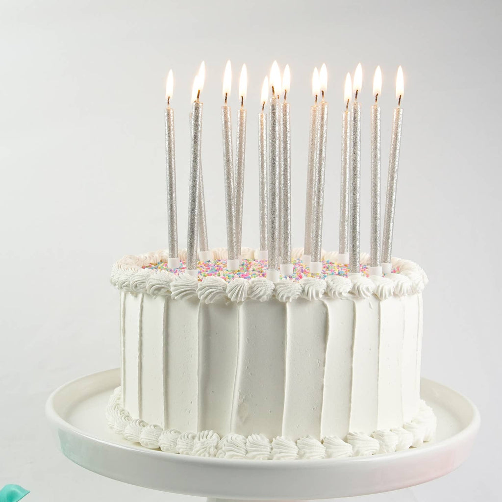 White Glitter-Dipped Tall Birthday Candles, Set of 12 - Cake Toppers &  Candles - Hallmark