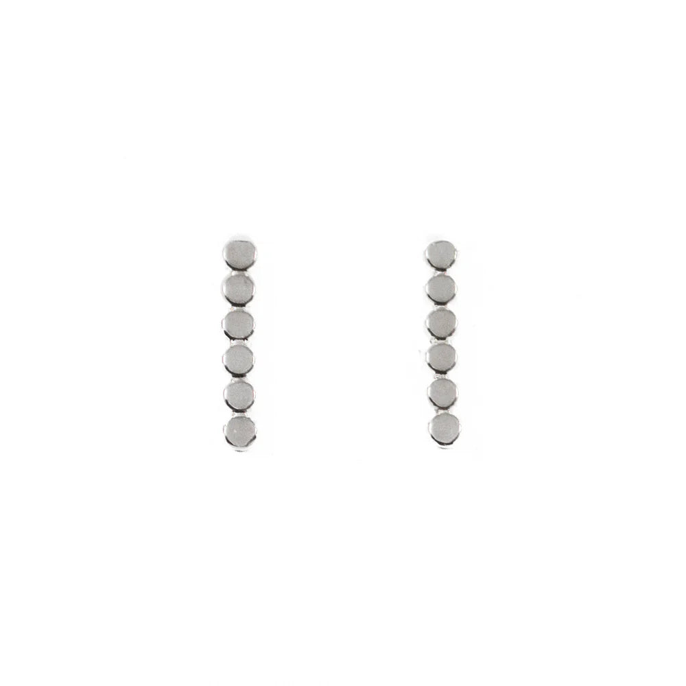 Long Coin Dot Bar Stud Earrings in Silver