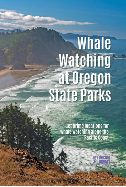 view from cape mears state scenic lookout with a text overlay saying Whale watching at oregon state parks