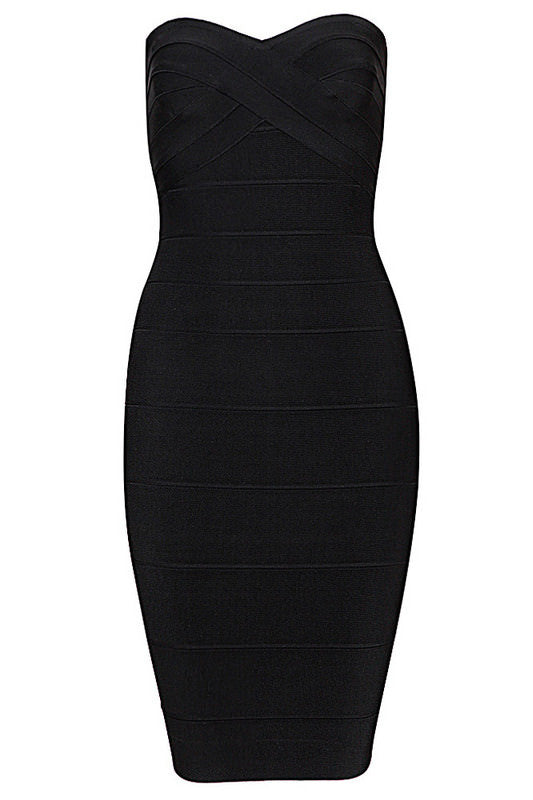 black strapless bandage dress