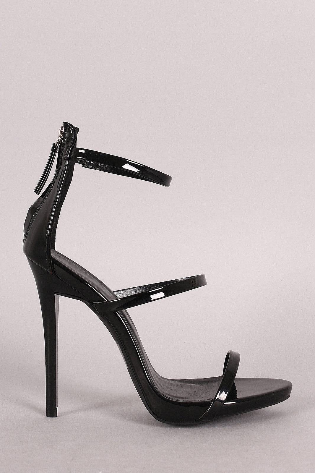 three strap black heels
