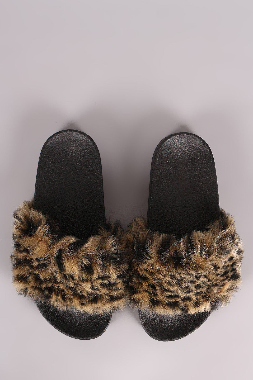 leopard print fur slides