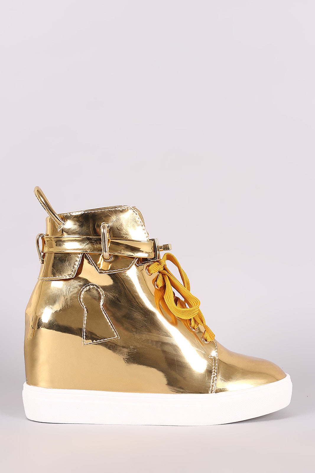 gold high top wedge sneakers