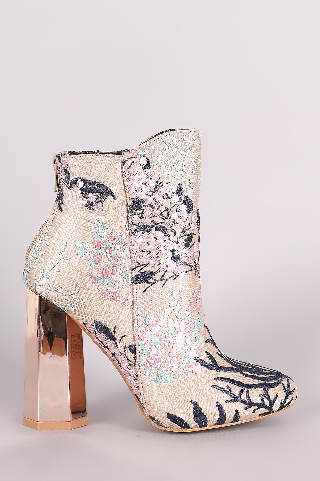 Embroidery Floral Vines Octagon Heeled 