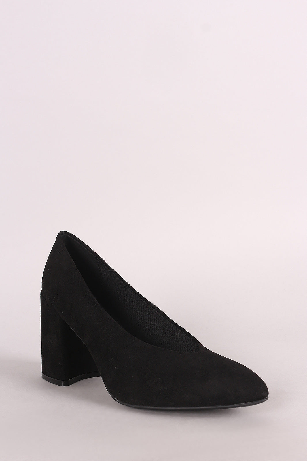 Qupid Suede Pointy Toe V Cut Chunky 