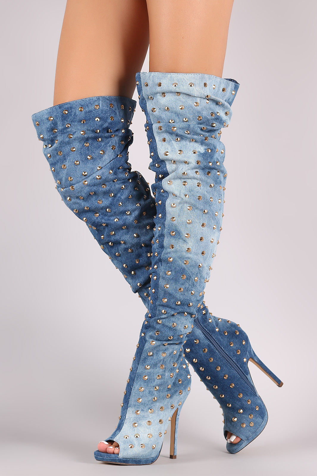 over the knee denim boots