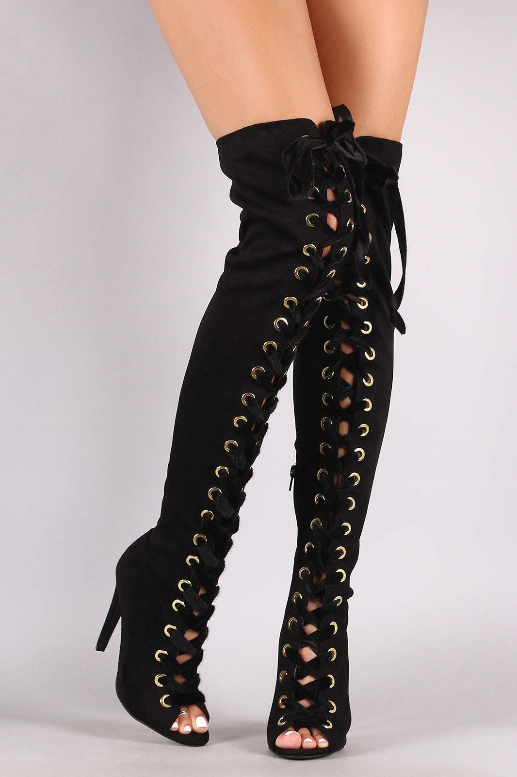 Qupid Suede Lace Up Stiletto Over-The 