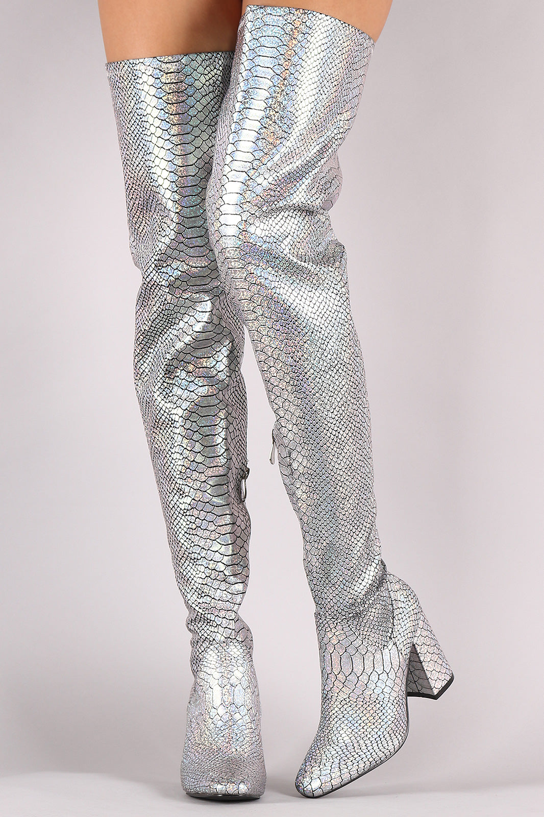 holographic knee high boots