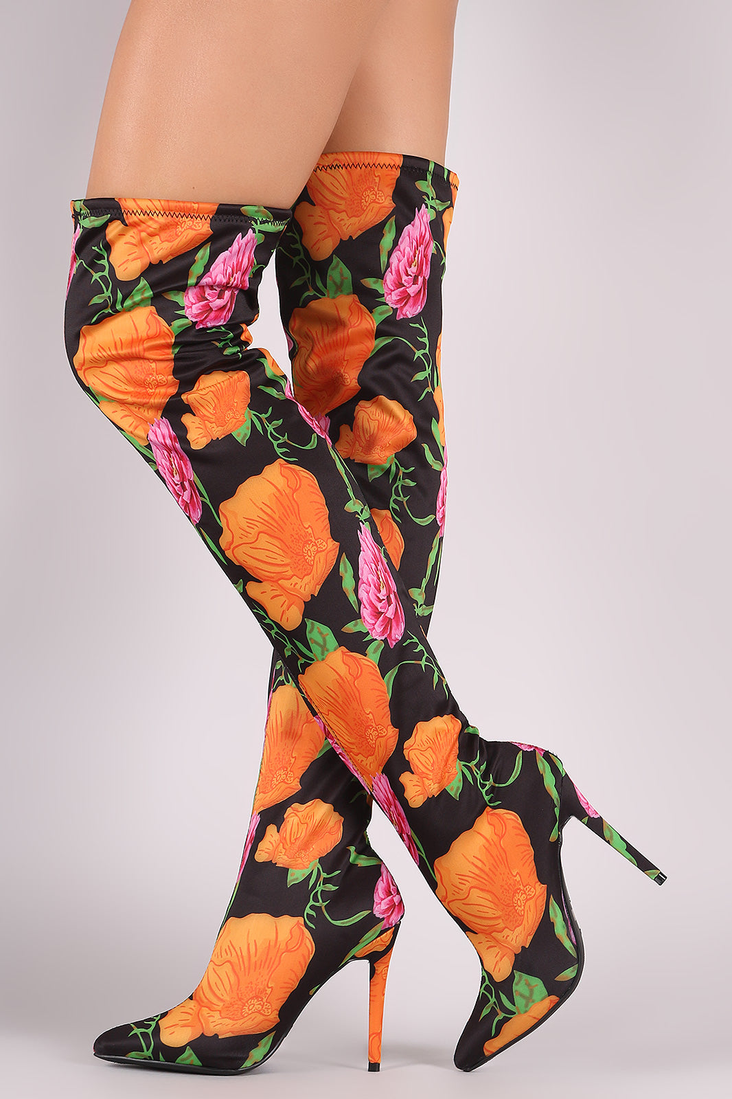 over the knee floral boots