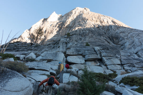 Looking up at the classic route on Charlotte Dome