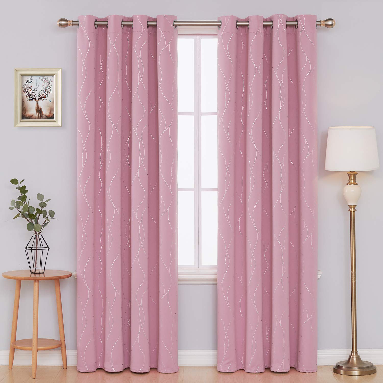 11 Mo Finance Deconovo Printed Pink Blackout Curtains Set Of 2 Wave Abunda