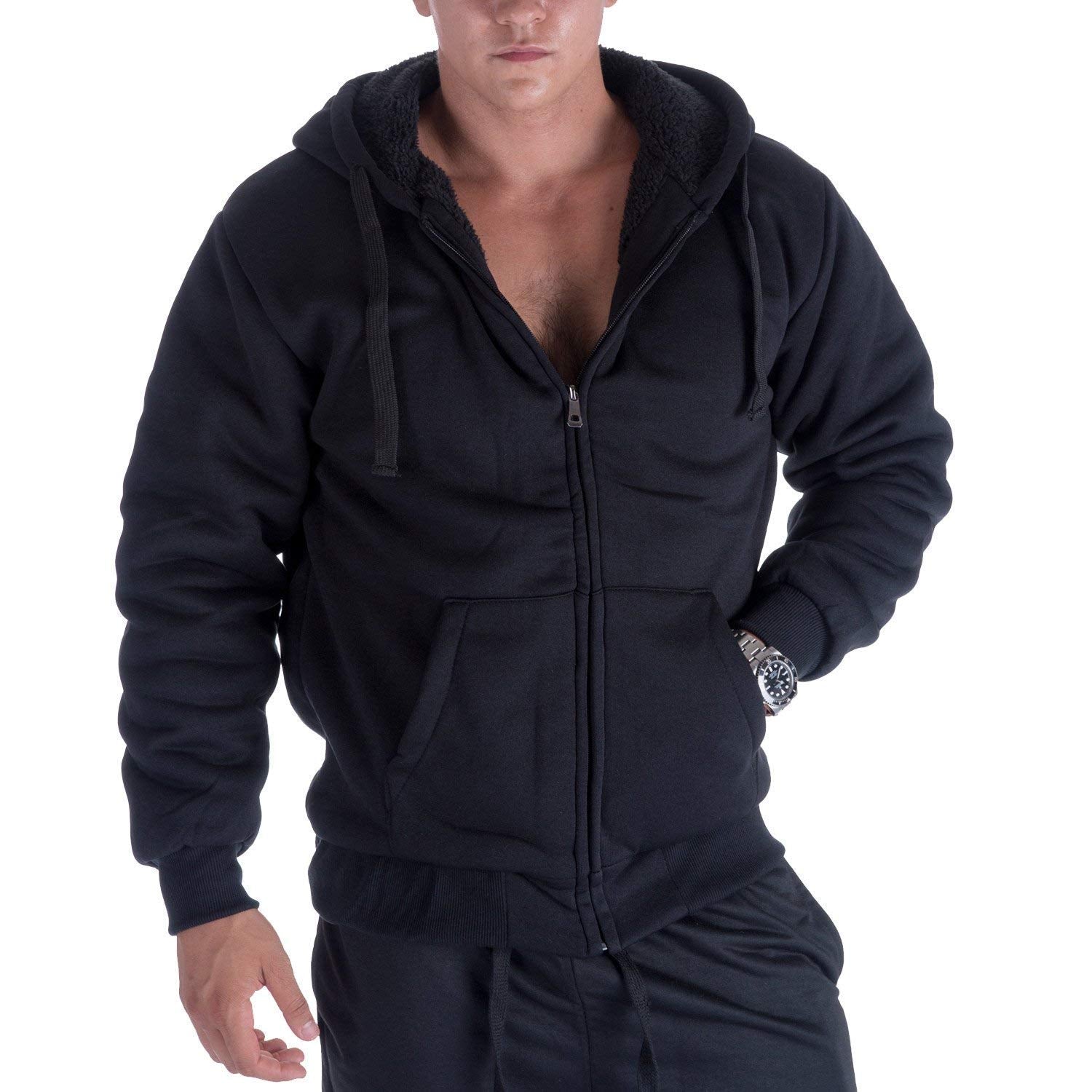 Little Beauty Mens Winter Heavyweight Fleece Sherpa Lined Zipper Hoodie Sweatshirt Jacket