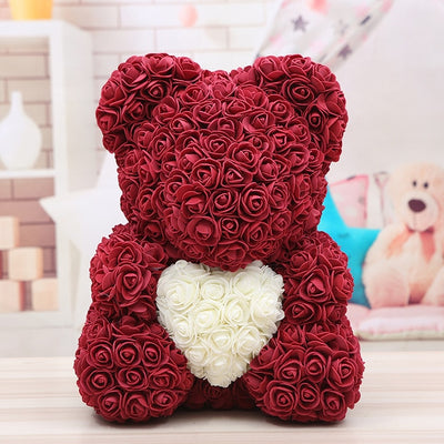 rose covered teddy bear