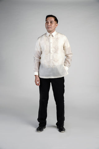 Barong-filipino-beige-cocoon-silk-barong at Kultura Filipino