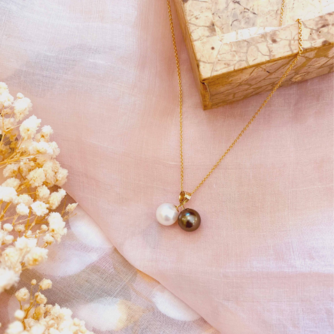 Asron Two South Sea Pearl Pendant in 14K Gold Setting