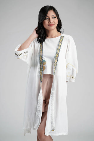 Cover Up with Ethnic Design in White